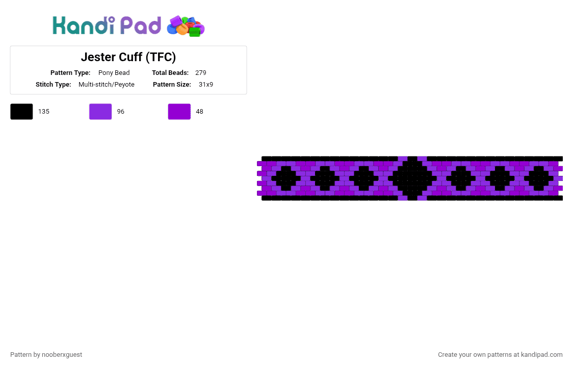 Jester Cuff (TFC) - Pony Bead Pattern by nooberxguest on Kandi Pad - black,purple,tfc,circus,jester