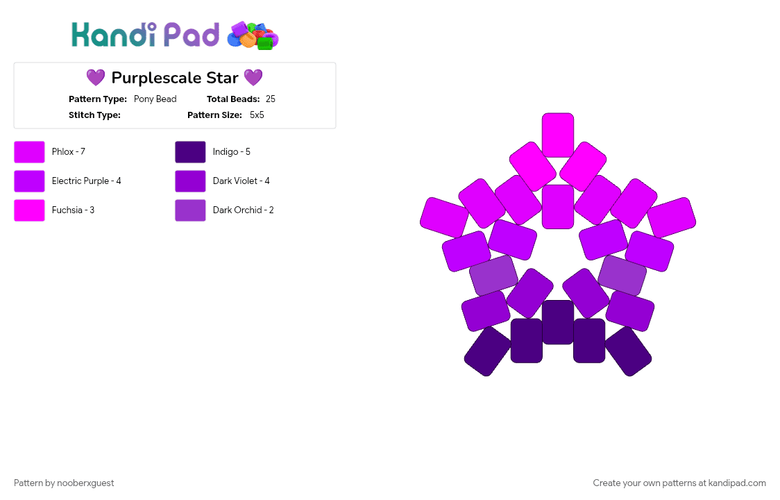 💜 Purplescale Star 💜 - Pony Bead Pattern by nooberxguest on Kandi Pad - cotdgradient, pink, purple, star