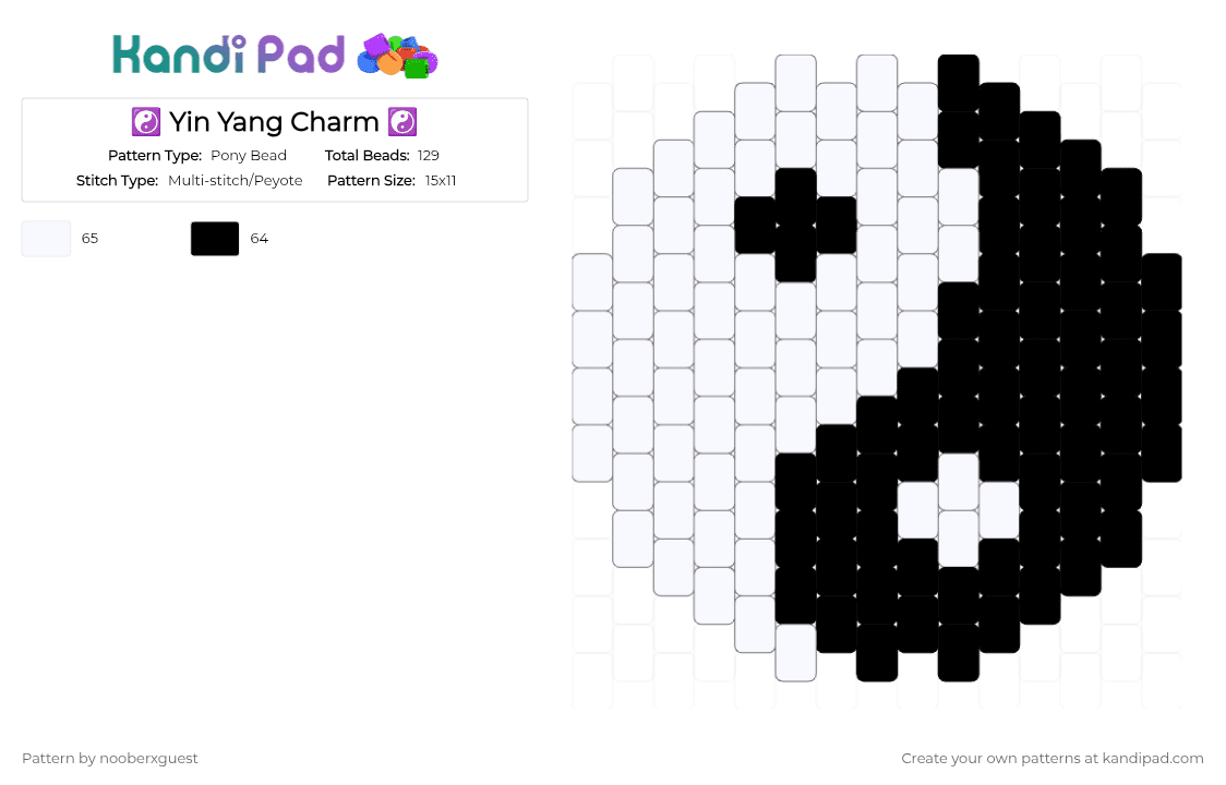 ☯️ Yin Yang Charm ☯️ - Pony Bead Pattern by nooberxguest on Kandi Pad - black, charm, circle, white, yinyang