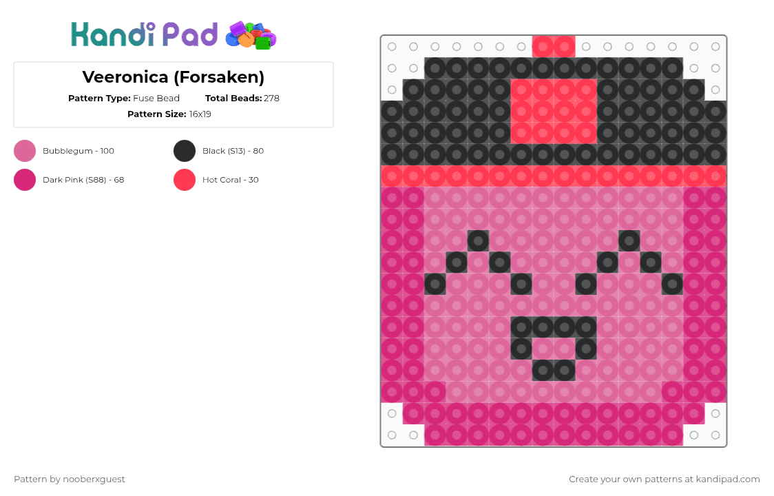 Veeronica (Forsaken) - Fuse Bead Pattern by nooberxguest on Kandi Pad - pink,forsaken