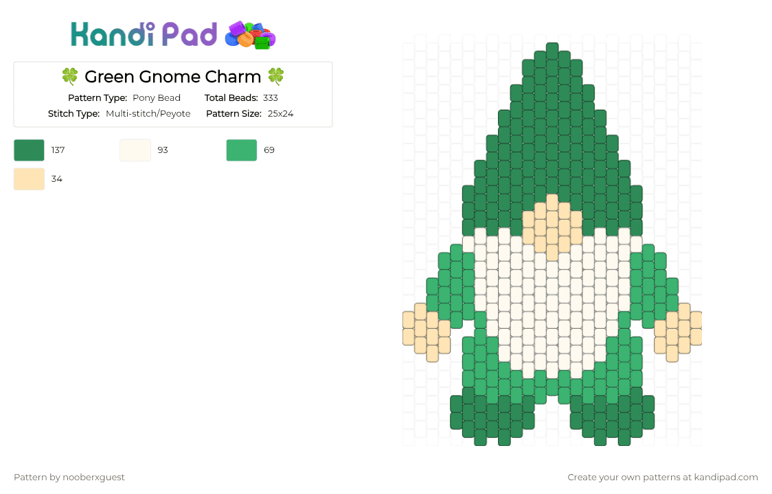 🍀 Green Gnome Charm 🍀 - Pony Bead Pattern by nooberxguest on Kandi Pad - charm, cotdgnomes, gnome, green