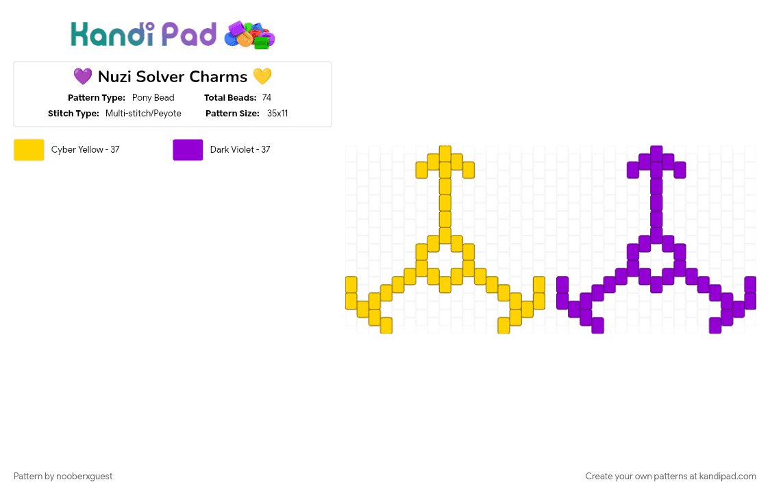 💜 Nuzi Solver Charms 💛 - Pony Bead Pattern by nooberxguest on Kandi Pad - absolute solver, murder drones, nuzi, purple, yellow