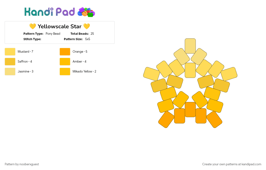 💛 Yellowscale Star 💛 - Pony Bead Pattern by nooberxguest on Kandi Pad - cotdgradient, star, yellow