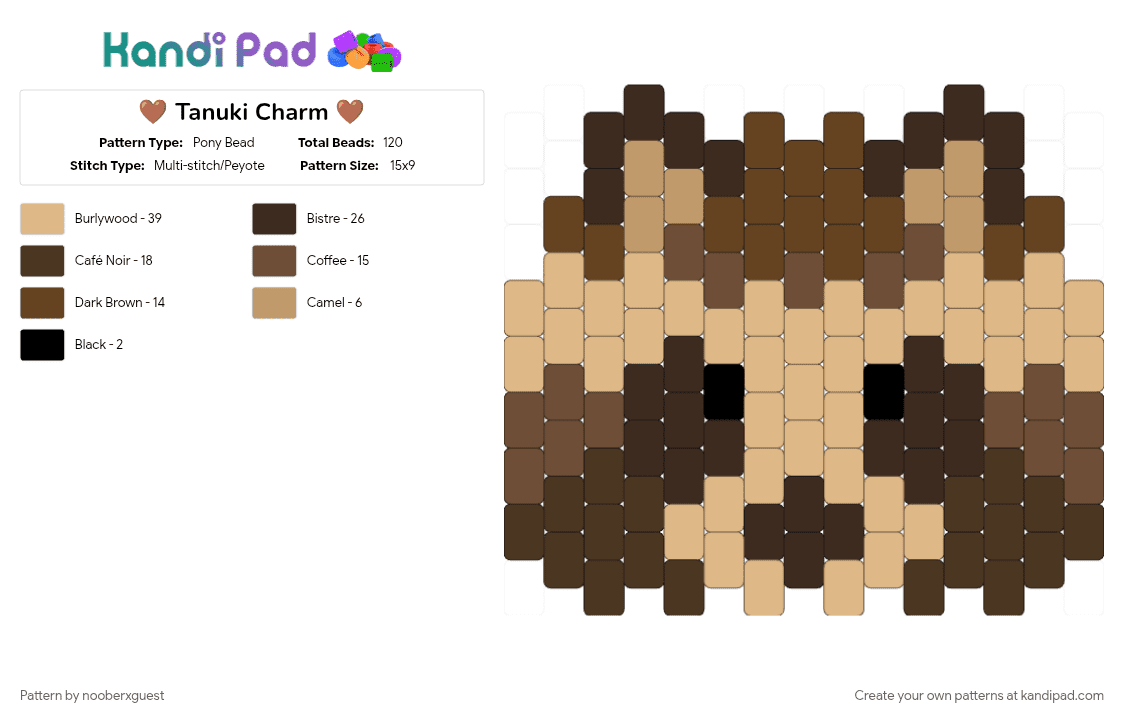 🤎 Tanuki Charm 🤎 - Pony Bead Pattern by nooberxguest on Kandi Pad - beige, brown, charm, dog, tanuki