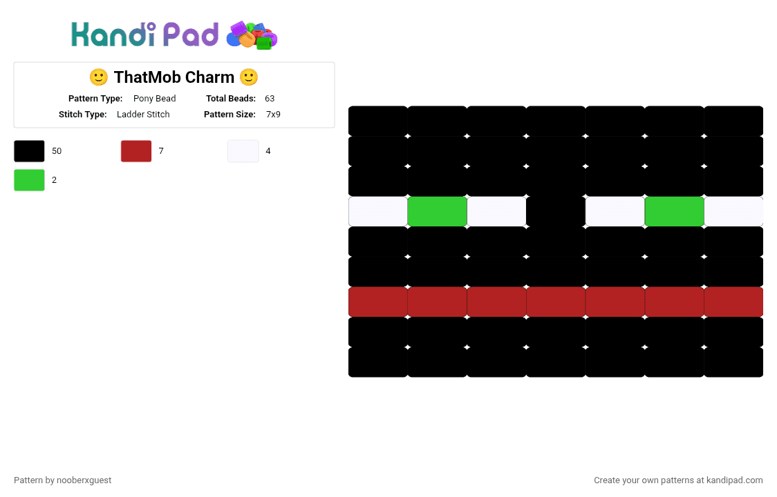 🙂 ThatMob Charm 🙂 - Pony Bead Pattern by nooberxguest on Kandi Pad - black, charm, minecraft, red, thatmob, verity