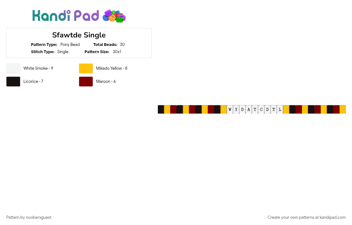 Sfawtde Single - Pony Bead Pattern by nooberxguest on Kandi Pad - averythemayo, brown, d3rlord3, red, sfawtde, single, yellow