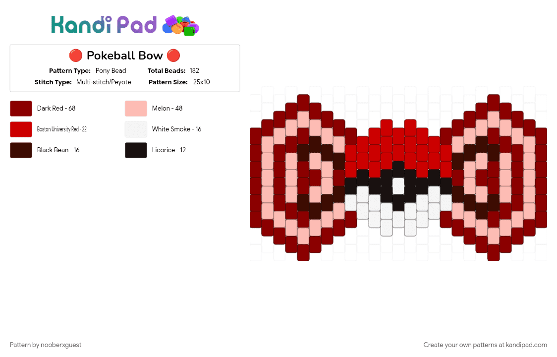 🔴 Pokeball Bow 🔴 - Pony Bead Pattern by nooberxguest on Kandi Pad - bow, cotdbows, pokeball, pokmon, red, white