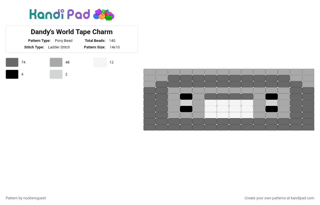 Dandy\'s World Tape Charm - Pony Bead Pattern by nooberxguest on Kandi Pad - beige,gray,dandysworld,charm,tape,monochrome