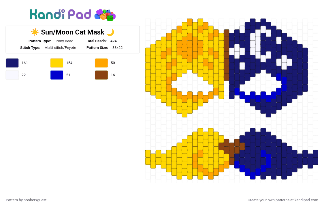 ☀️ Sun/Moon Cat Mask 🌙 - Pony Bead Pattern by nooberxguest on Kandi Pad - purple,yellow,sun,moon,therian,mask,cat,blue