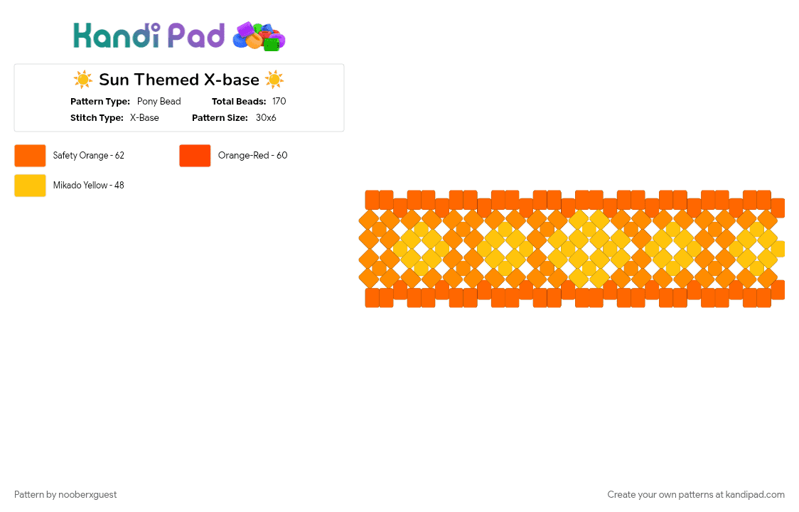 ☀️ Sun Themed X-base ☀️ - Pony Bead Pattern by nooberxguest on Kandi Pad - cuff, orange, sun, xbase, yellow