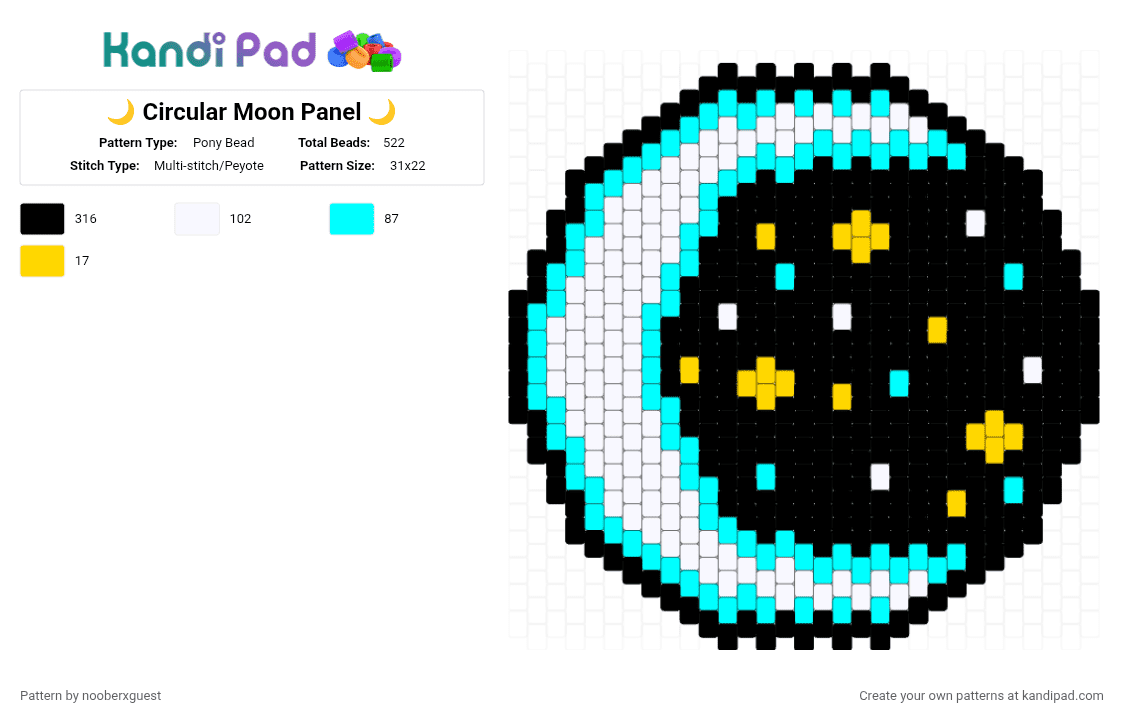 🌙 Circular Moon Panel 🌙 - Pony Bead Pattern by nooberxguest on Kandi Pad - black,light blue,moon,space,panel,circle,blue