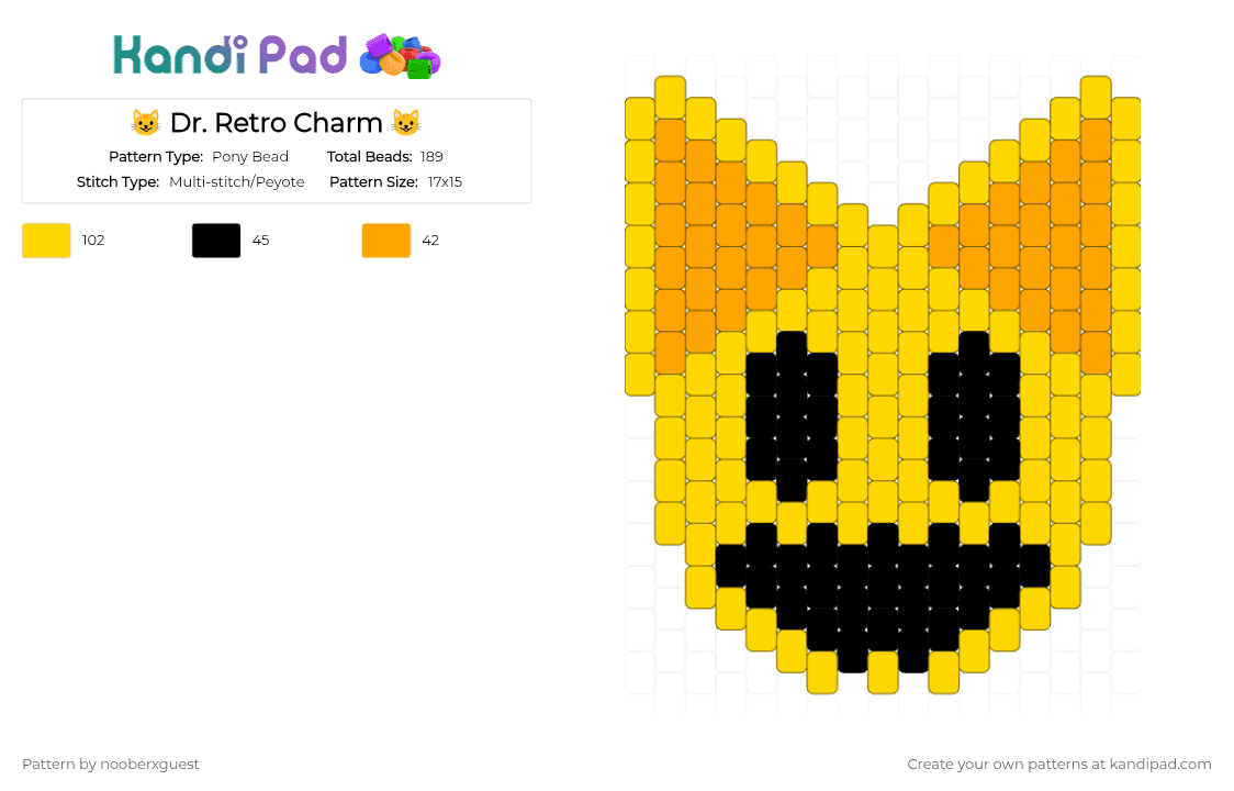 😺 Dr. Retro Charm 😺 - Pony Bead Pattern by nooberxguest on Kandi Pad - yellow,orange,drretro,charm,cat,regretevator