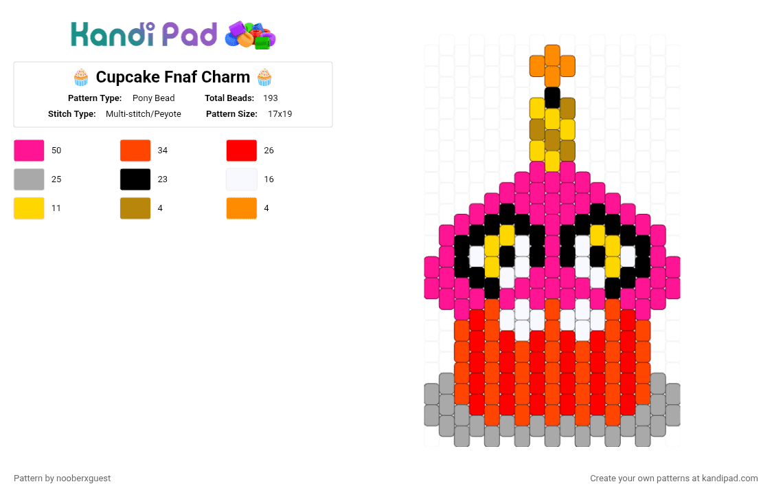 🧁 Cupcake Fnaf Charm 🧁 - Pony Bead Pattern by nooberxguest on Kandi Pad - animatronic, beige, charm, cotdcupcakes, cupcake, dessert, fnaf, pink, red