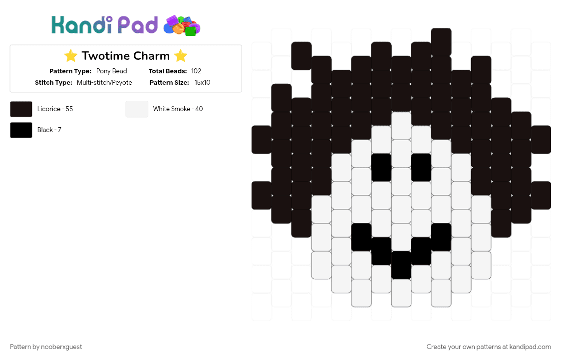 ⭐️ Twotime Charm ⭐️ - Pony Bead Pattern by nooberxguest on Kandi Pad - black, charm, forsaken, roblox, twotime, white