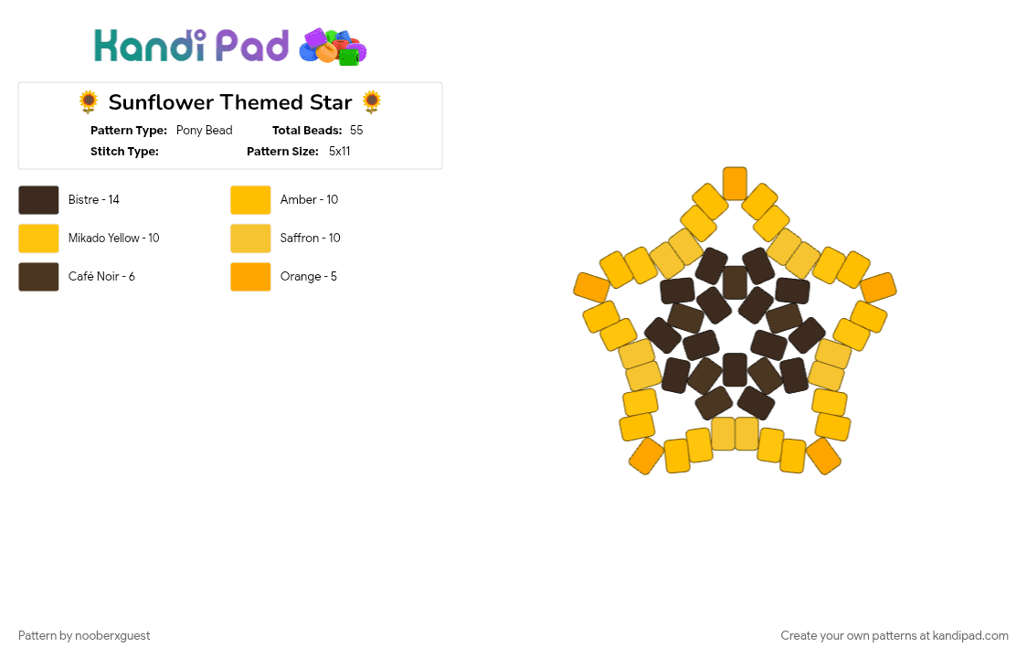 🌻 Sunflower Themed Star 🌻 - Pony Bead Pattern by nooberxguest on Kandi Pad - brown, star, sunflower, yellow