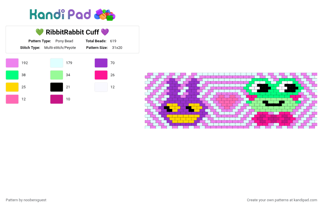 💚 RibbitRabbit Cuff 💜 - Pony Bead Pattern by nooberxguest on Kandi Pad - pink,jax,ribbit,tadc,ribbitrabbit,cuff
