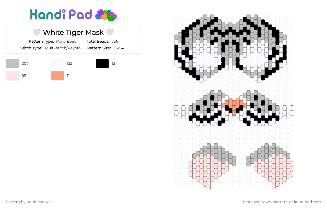 🤍 White Tiger Mask 🤍 - Pony Bead Pattern by nooberxguest on Kandi Pad - beige,therian,mask,tiger,white