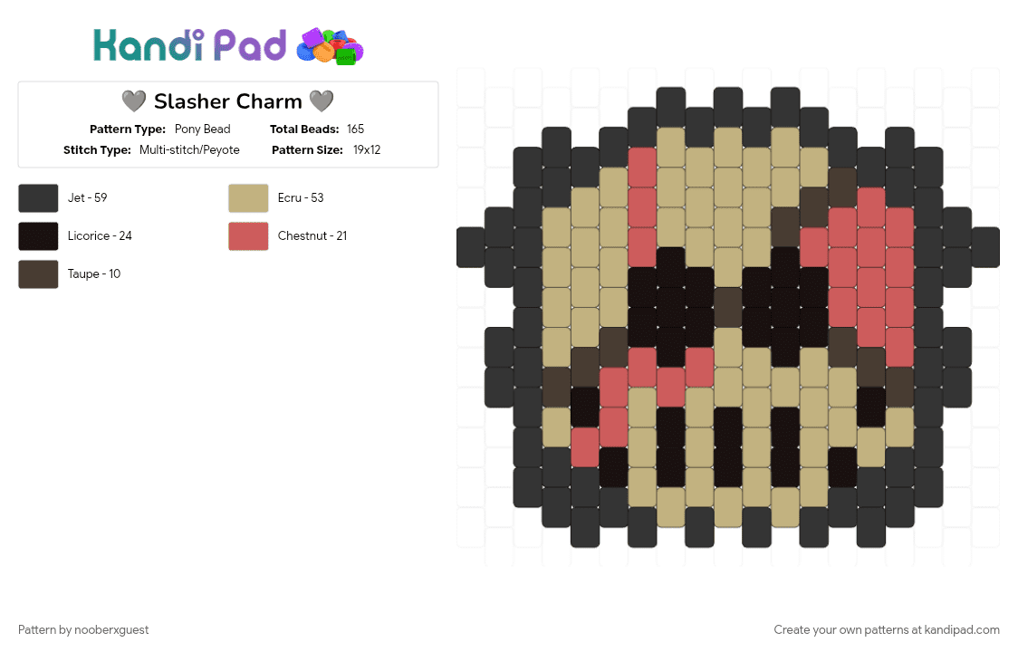 🩶 Slasher Charm 🩶 - Pony Bead Pattern by nooberxguest on Kandi Pad - beige, charm, forsaken, gray, roblox, slasher
