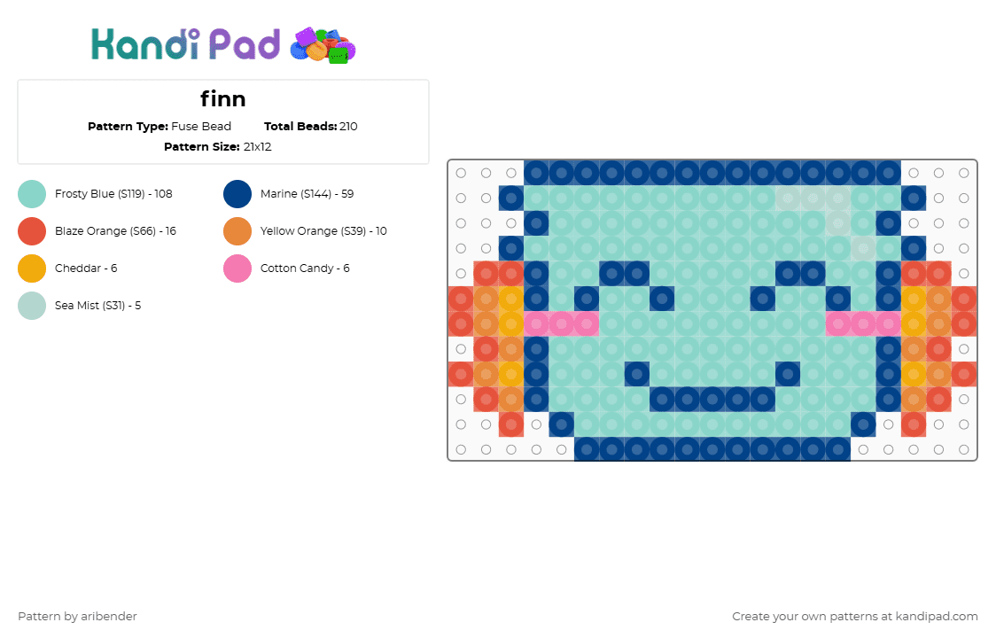 finn - Fuse Bead Pattern by aribender on Kandi Pad - blue,light blue