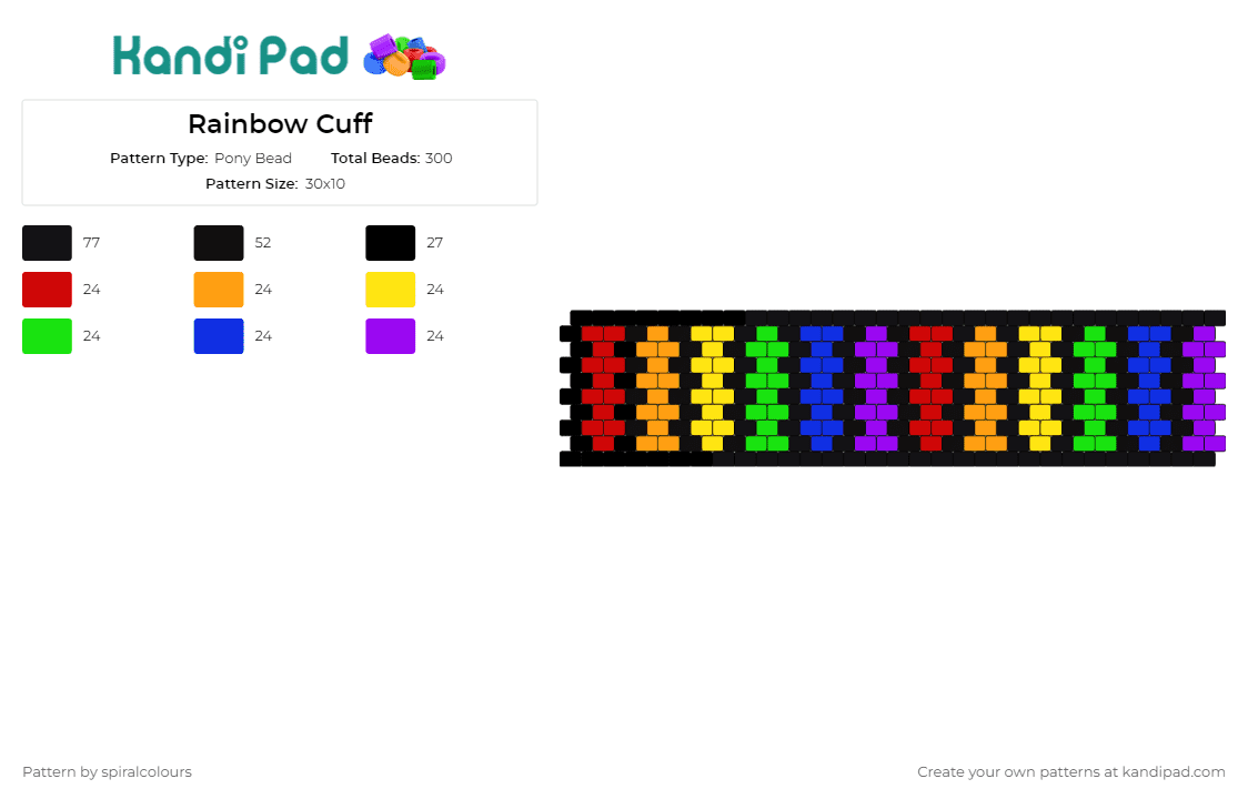 Rainbow Cuff - Pony Bead Pattern by spiralcolours on Kandi Pad - rainbows,stripes,cuff