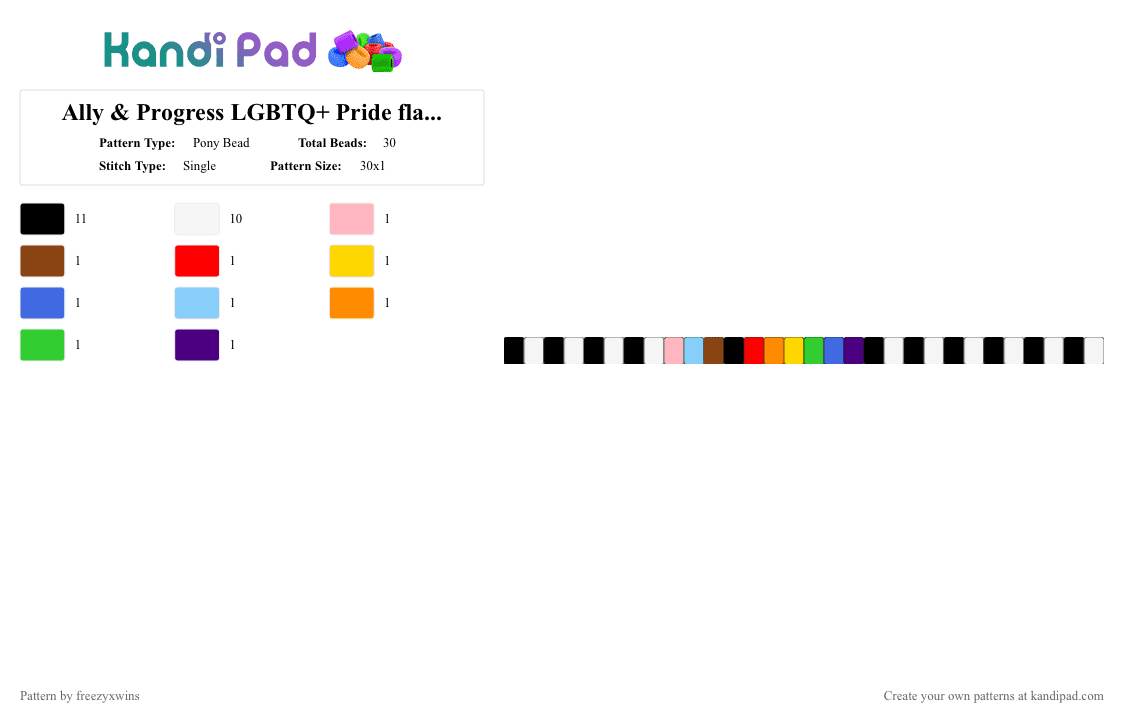 Ally & Progress LGBTQ+ Pride flag single - Pony Bead Pattern by freezyxwins on Kandi Pad - white,red,yellow,light blue,green,colorful,pride,lgbt,lgbtq,ally,pride flag,gay,pride month