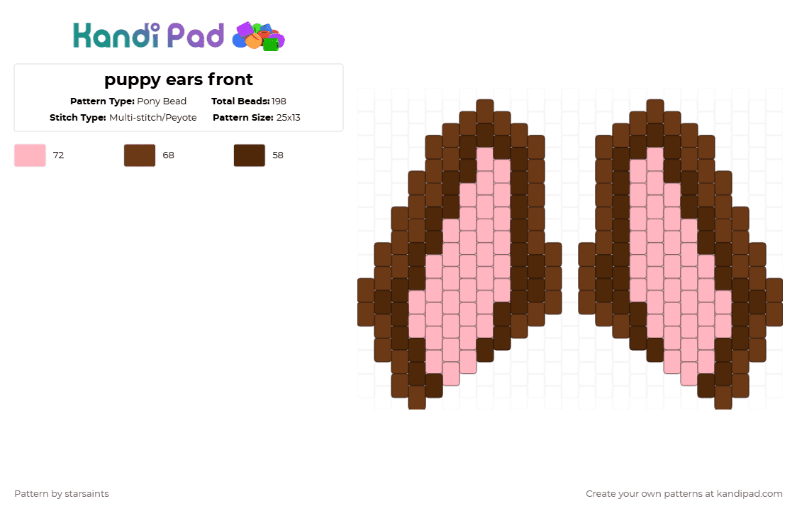 puppy ears front - Pony Bead Pattern by starsaints on Kandi Pad - brown,pink