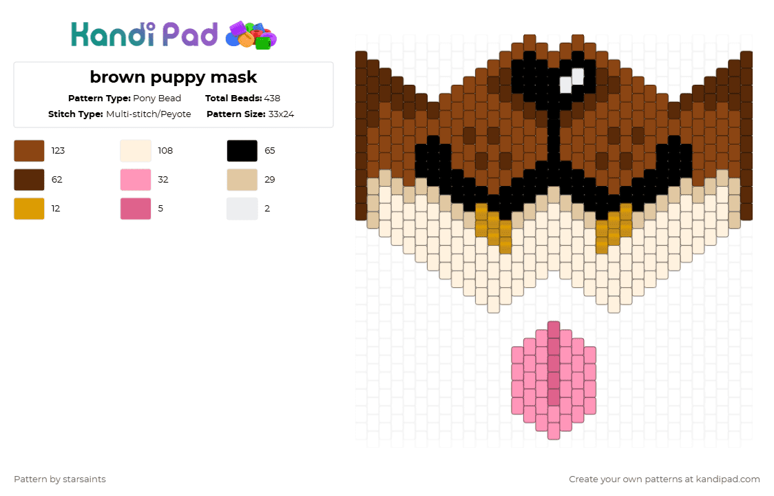 brown puppy mask - Pony Bead Pattern by starsaints on Kandi Pad - brown,red