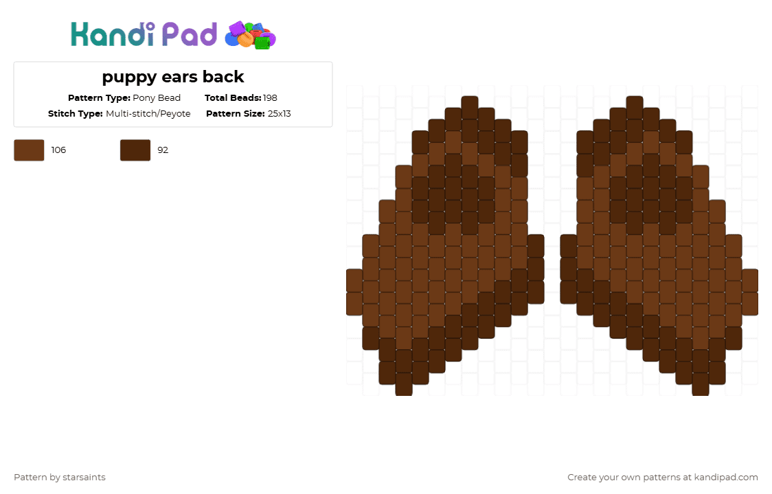 puppy ears back - Pony Bead Pattern by starsaints on Kandi Pad - brown