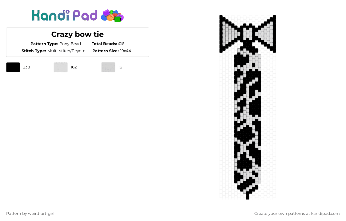 Crazy bow tie - Pony Bead Pattern by weird-art-girl on Kandi Pad - black,white,tie,bold,crazy,scene,bowtie,both,white and black