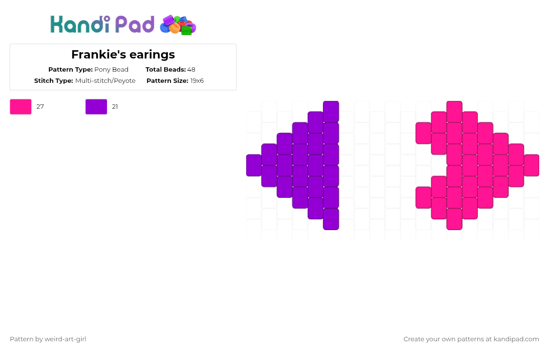 Frankie\'s earings - Pony Bead Pattern by weird-art-girl on Kandi Pad - purple,pink,kog,knights of guinevere,frankie,earrings