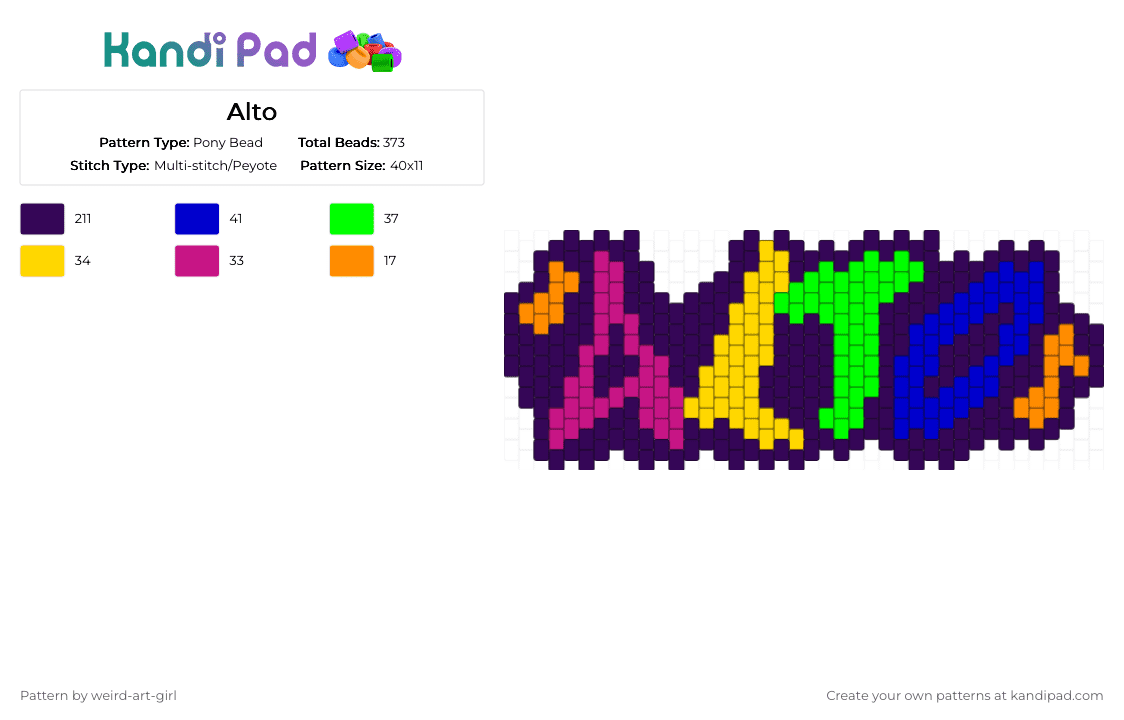 Alto - Pony Bead Pattern by weird-art-girl on Kandi Pad - purple