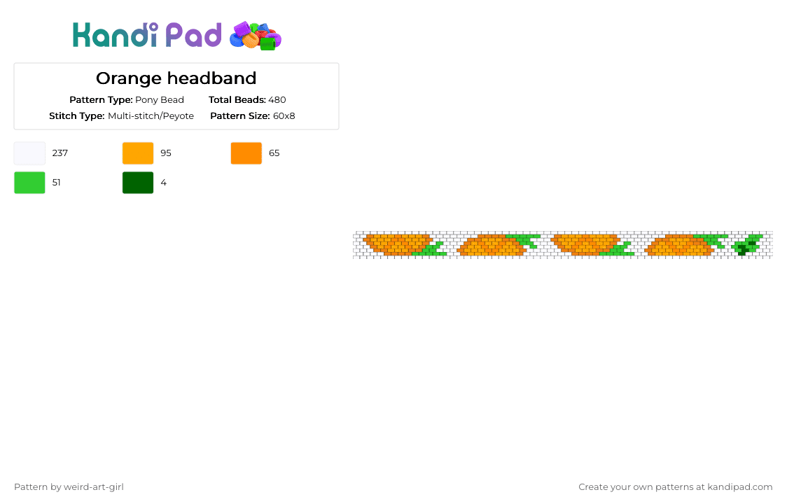 Orange headband - Pony Bead Pattern by weird-art-girl on Kandi Pad - orange,fruit,leaf,cute,headband,big,long