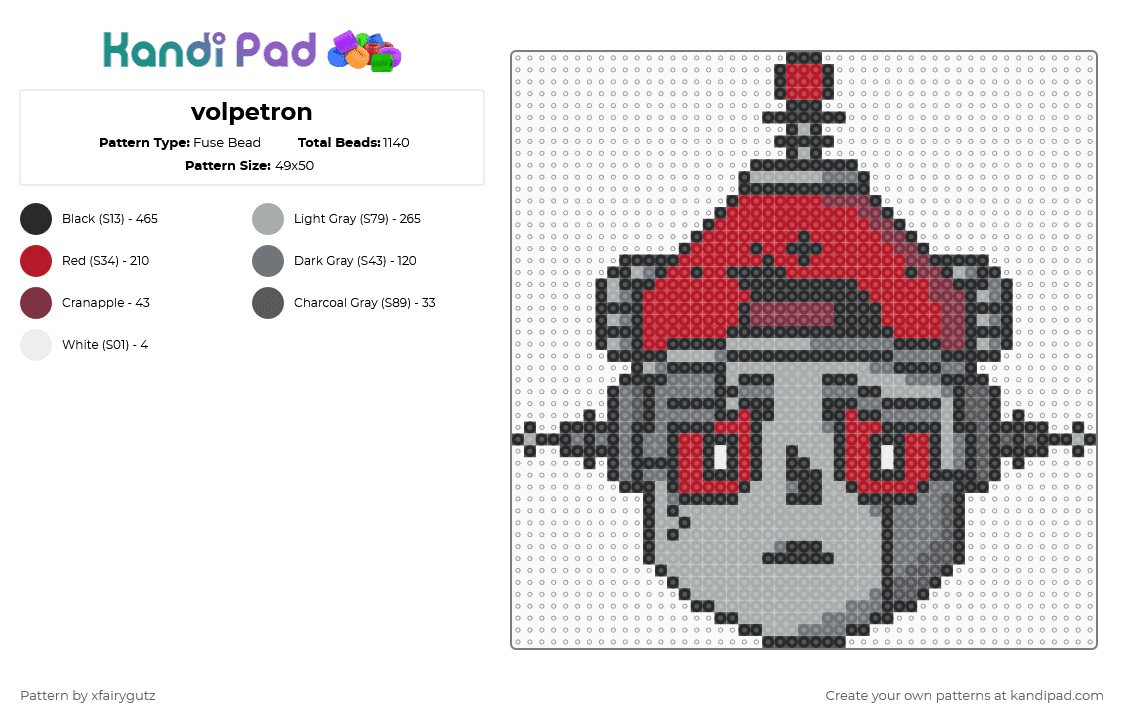volpetron - Fuse Bead Pattern by xfairygutz on Kandi Pad - music,electronic music,gray,edm,dubstep,rave,ray volpe,volpe,volpetron,dj