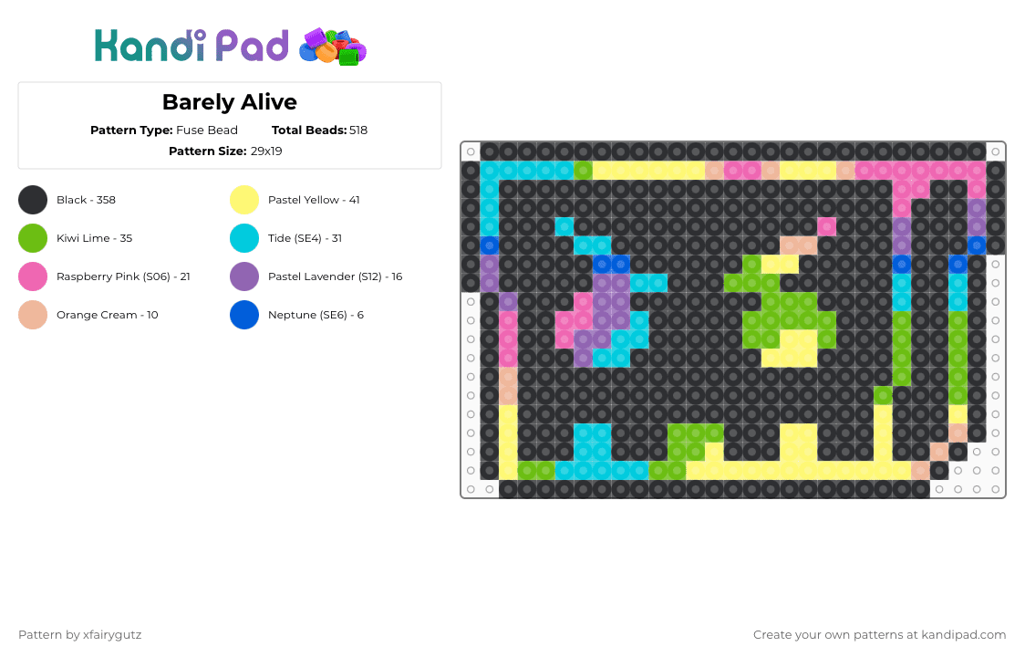 Barely Alive - Fuse Bead Pattern by xfairygutz on Kandi Pad - black,yellow,green,colorful,edm,rave,dubstep,dj,barely alive,pixel,dance,music