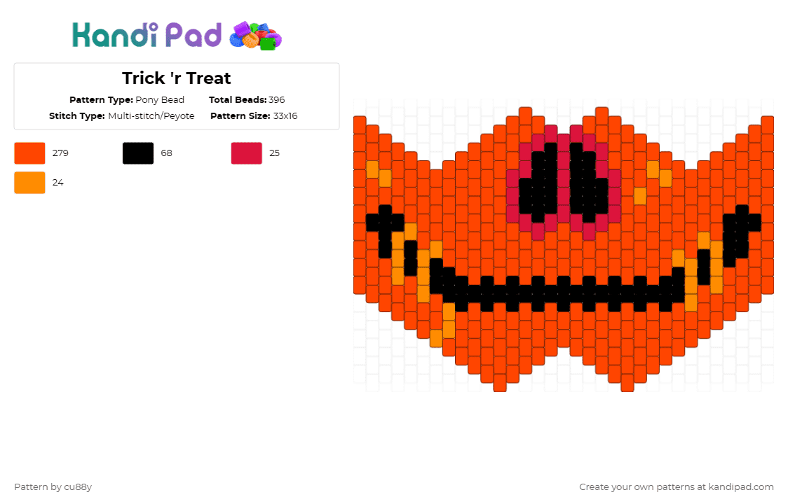 Trick \'r Treat - Pony Bead Pattern by cu88y on Kandi Pad - red,mask,orange,black,halloween,yellow,smile