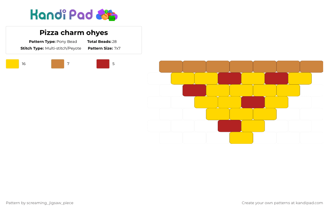 Pizza charm ohyes - Pony Bead Pattern by screaming_jigsaw_piece on Kandi Pad - yellow