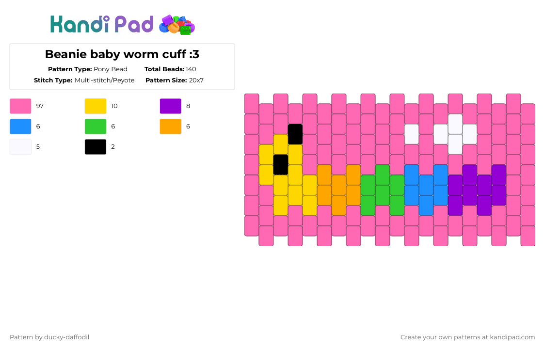 Beanie baby worm cuff :3 - Pony Bead Pattern by ducky-daffodil on Kandi Pad - pink,worm,kidcore,colorful,cuff