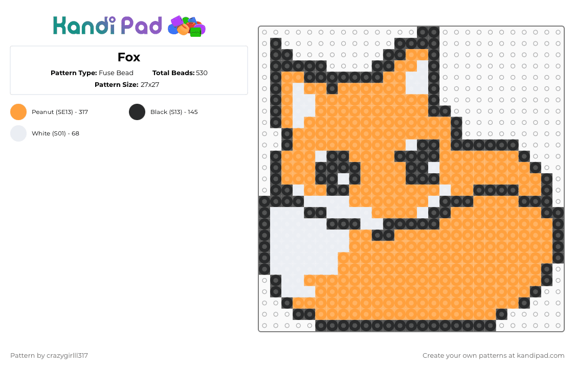 Fox - Fuse Bead Pattern by crazygirlll317 on Kandi Pad - orange