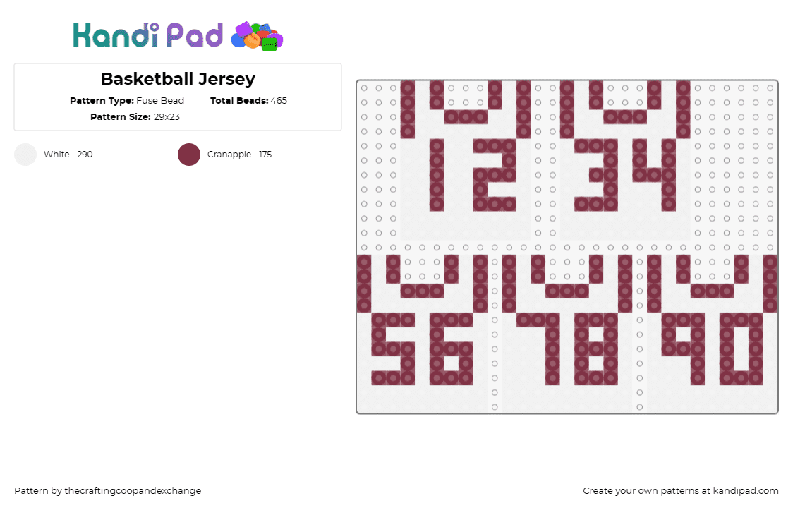 Basketball Jersey - Fuse Bead Pattern by thecraftingcoopandexchange on Kandi Pad - jersey,basketball,sports,athletic,clothing,numbers,team,style,uniform,maroon,whi