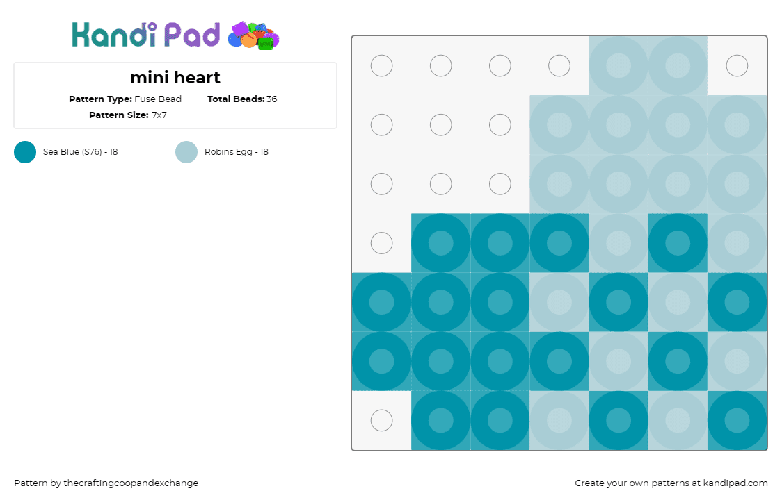 mini heart - Fuse Bead Pattern by thecraftingcoopandexchange on Kandi Pad - heart,simple,light blue