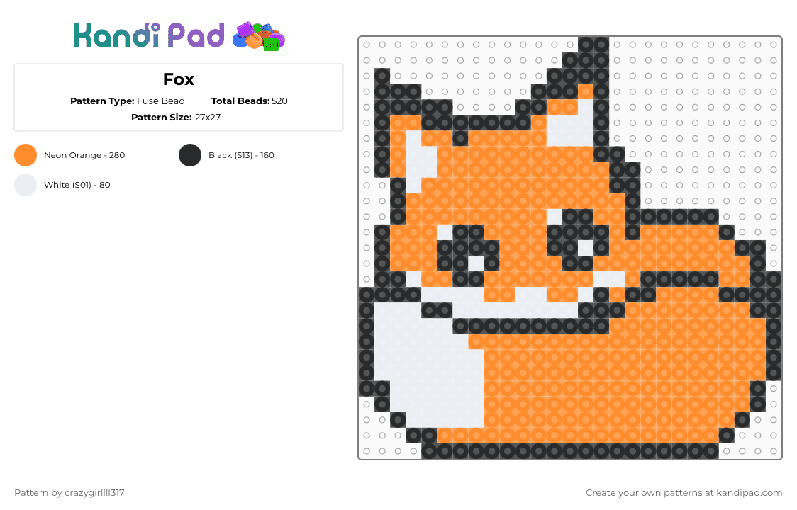 Fox - Fuse Bead Pattern by crazygirllll317 on Kandi Pad - orange
