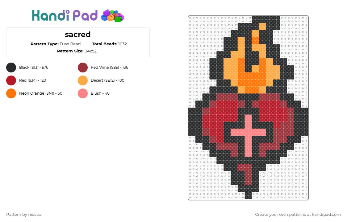 sacred - Fuse Bead Pattern by niesao on Kandi Pad - red,orange