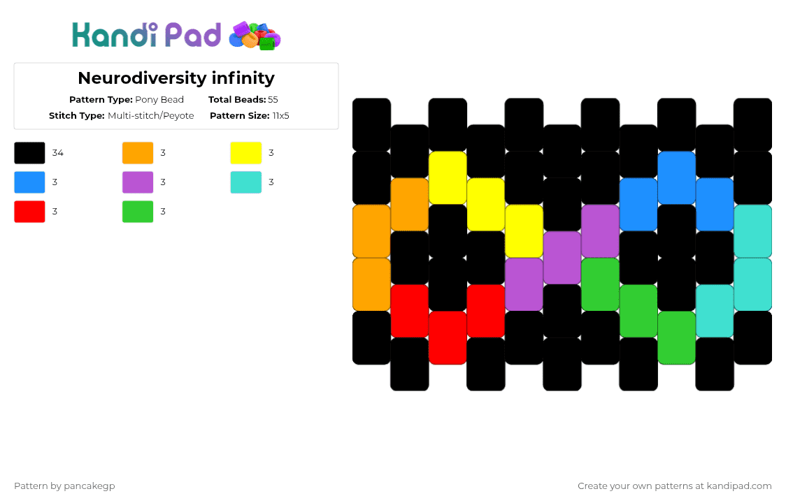 Neurodiversity infinity - Pony Bead Pattern by pancakegp on Kandi Pad - black,light blue