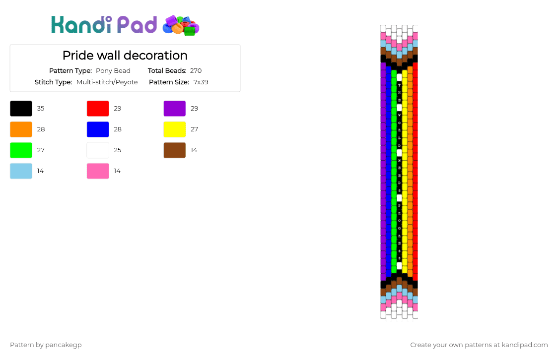 Pride wall decoration - Pony Bead Pattern by pancakegp on Kandi Pad - red,yellow,purple,colorful