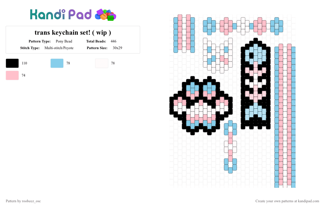 trans keychain set! - Pony Bead Pattern by roobeez_osc on Kandi Pad - light blue,pink,trans,transgender,keychain,pride,transpride
