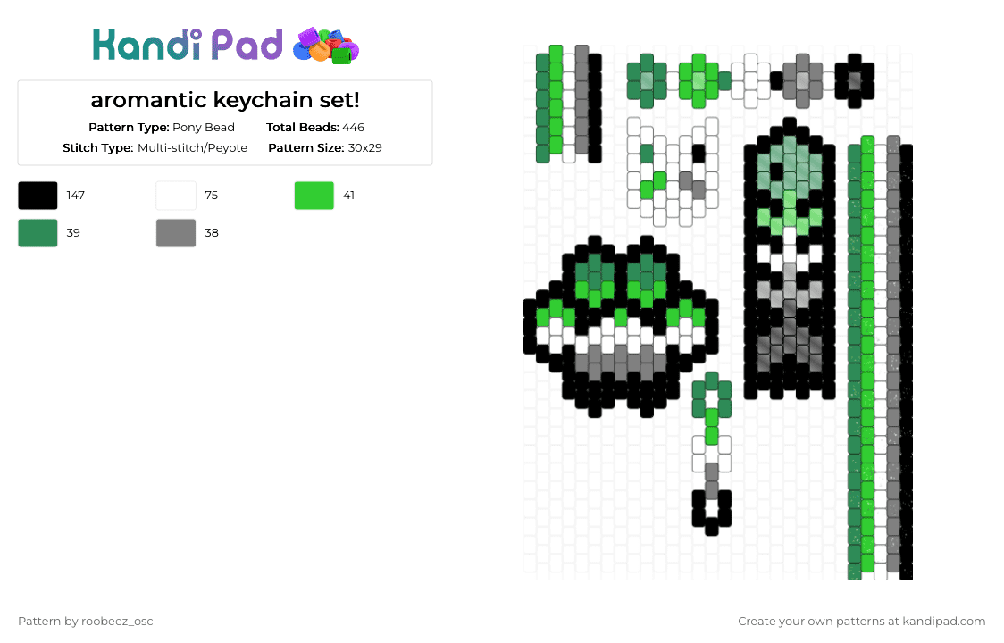 aromantic keychain set! - Pony Bead Pattern by roobeez_osc on Kandi Pad - green,gray,aromantic,aro,aromantic pride,pride