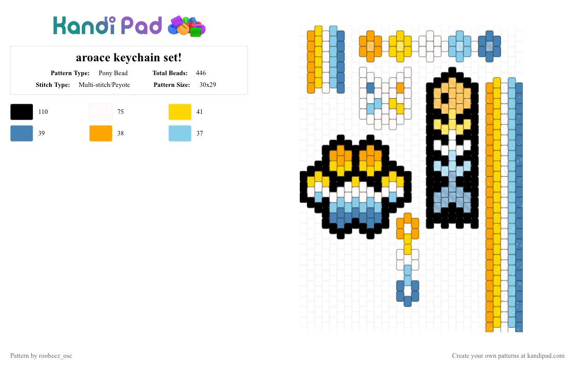 aroace keychain set! - Pony Bead Pattern by roobeez_osc on Kandi Pad - aro, aroace, aroacepride, blue, orange, pride, prideflag, yellow