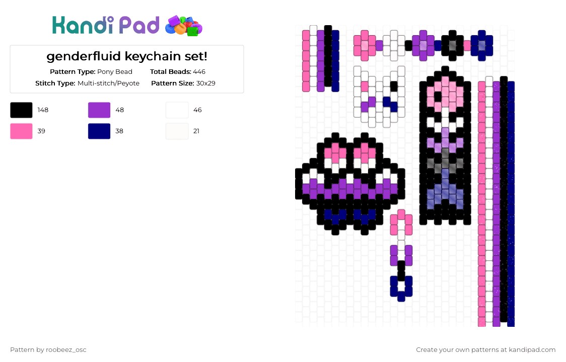 genderfluid keychain set! - Pony Bead Pattern by roobeez_osc on Kandi Pad - pink,purple,pride,genderfluid,prideflags,keychain,genderfluid pride