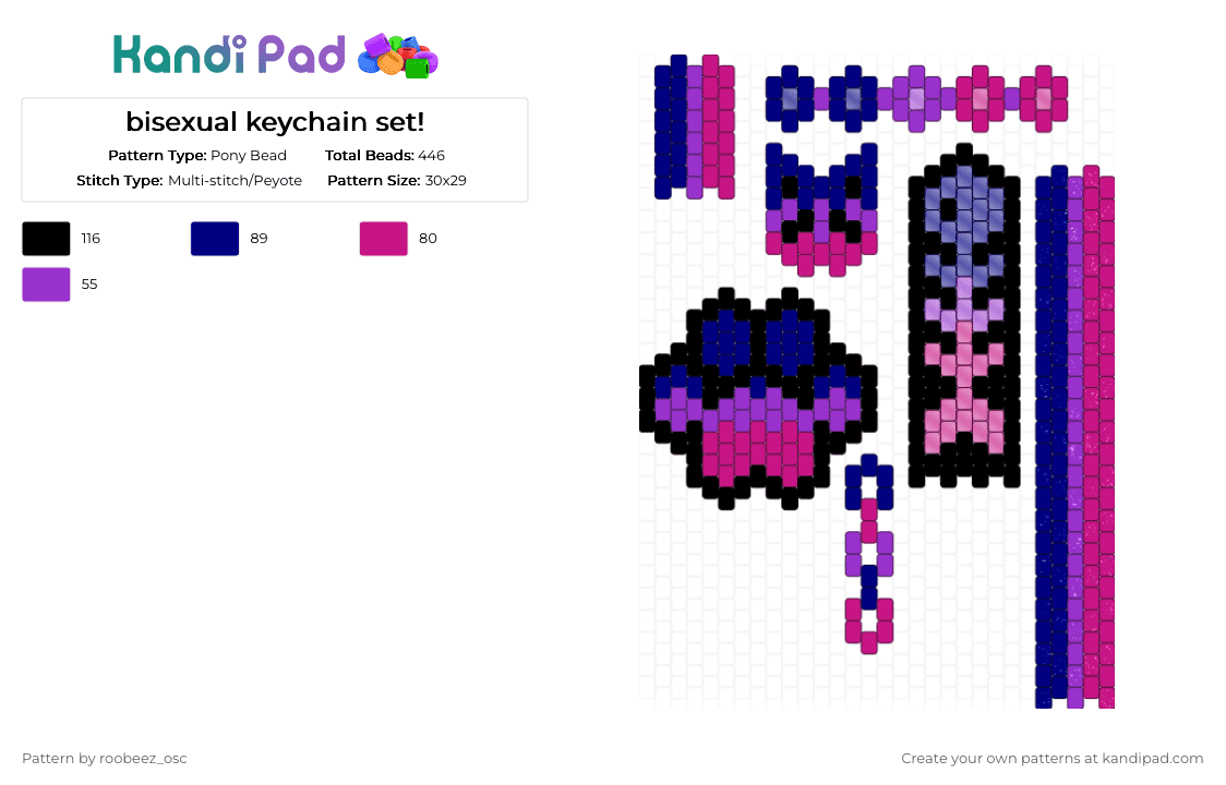 bisexual keychain set! - Pony Bead Pattern by roobeez_osc on Kandi Pad - purple,pink,bisexual,pride,bisexual flag,pridekeychains,bisexual pride
