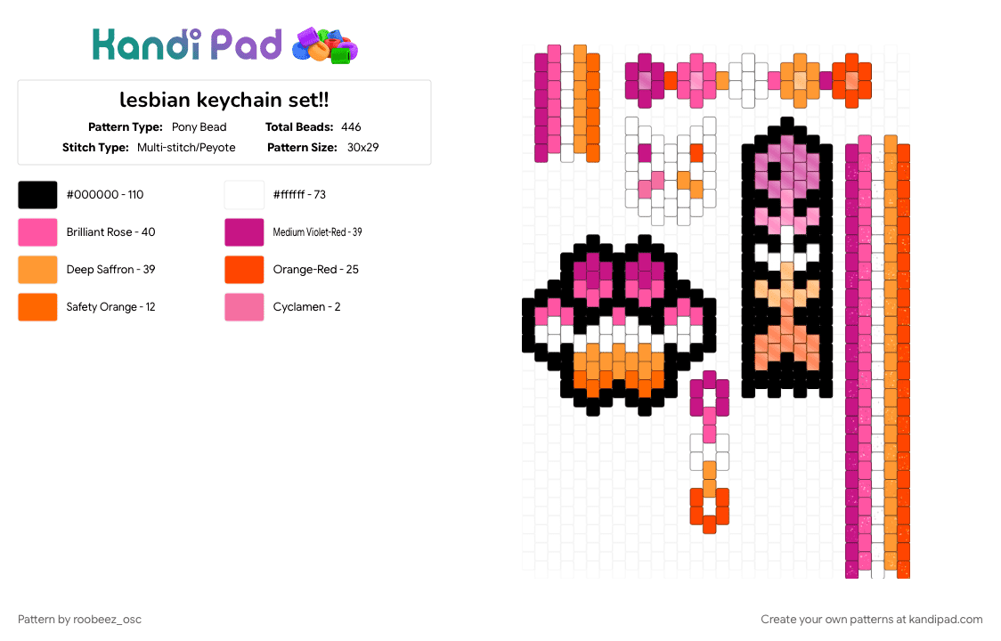 lesbian keychain set! - Pony Bead Pattern by roobeez_osc on Kandi Pad - lesbian, lesbian pride, pink, pride, pride keychains
